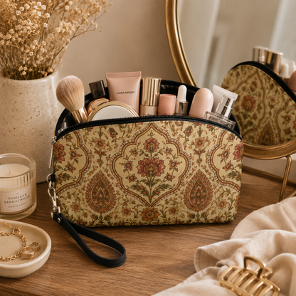 Moroccan Rose Traditional Round PU Leather Makeup Bag