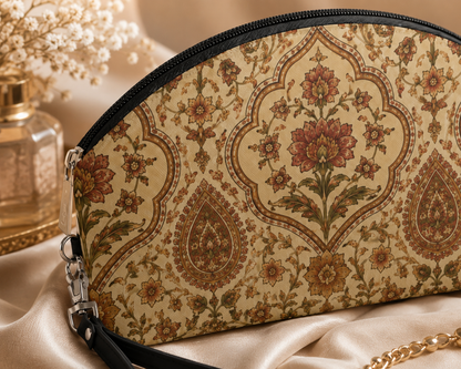 Moroccan Rose Traditional Round PU Leather Makeup Bag