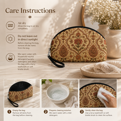 Moroccan Rose Traditional Round PU Leather Makeup Bag
