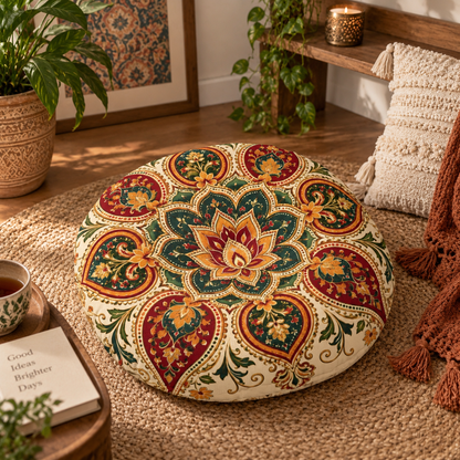 Indian Vintage Floral Mandala Round Tufted Floor Pillow