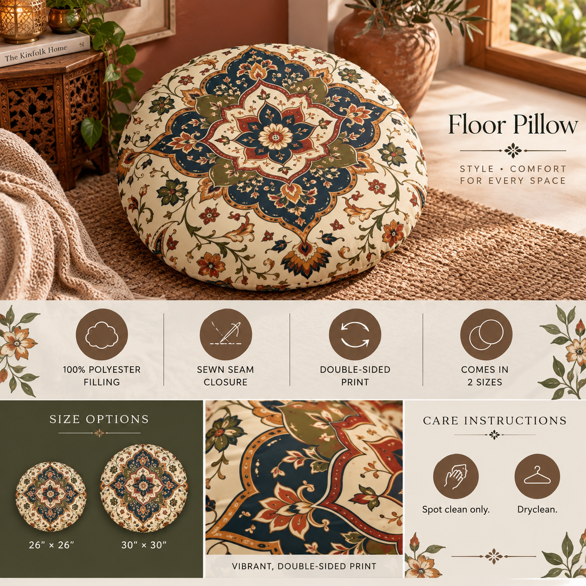 Indian Vintage Persian Round Tufted Floor Pillow