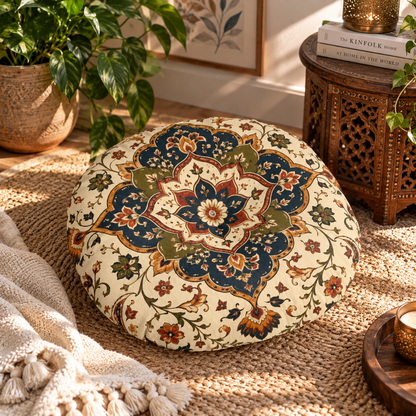 Indian Vintage Persian Round Tufted Floor Pillow