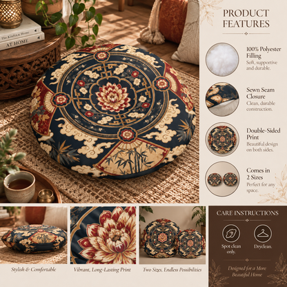 East Asian Mandala Round Tufted Floor Pillow