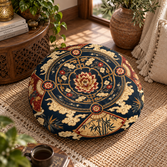 East Asian Mandala Round Tufted Floor Pillow