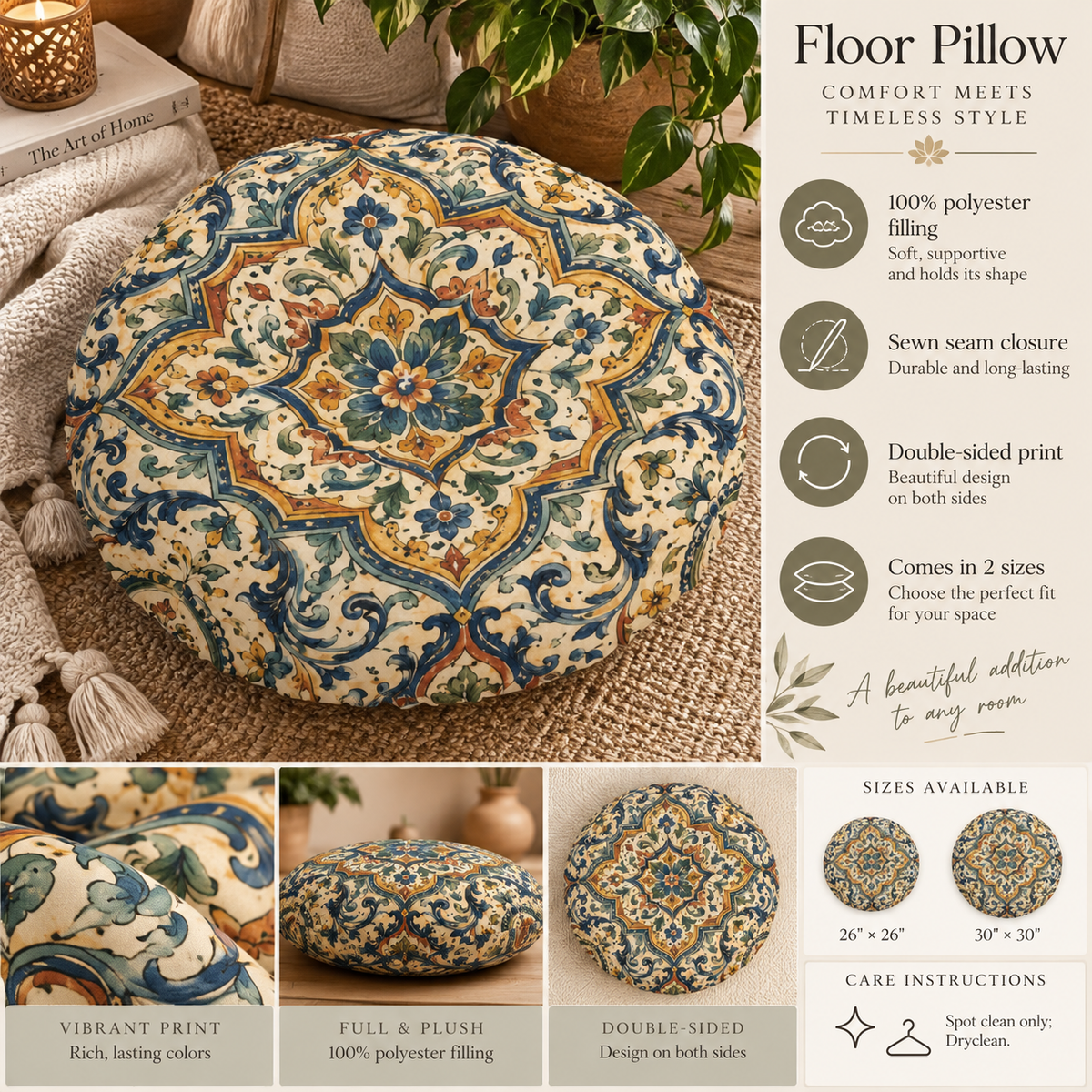 Exquisite Moroccan Round Tufted Floor Pillow