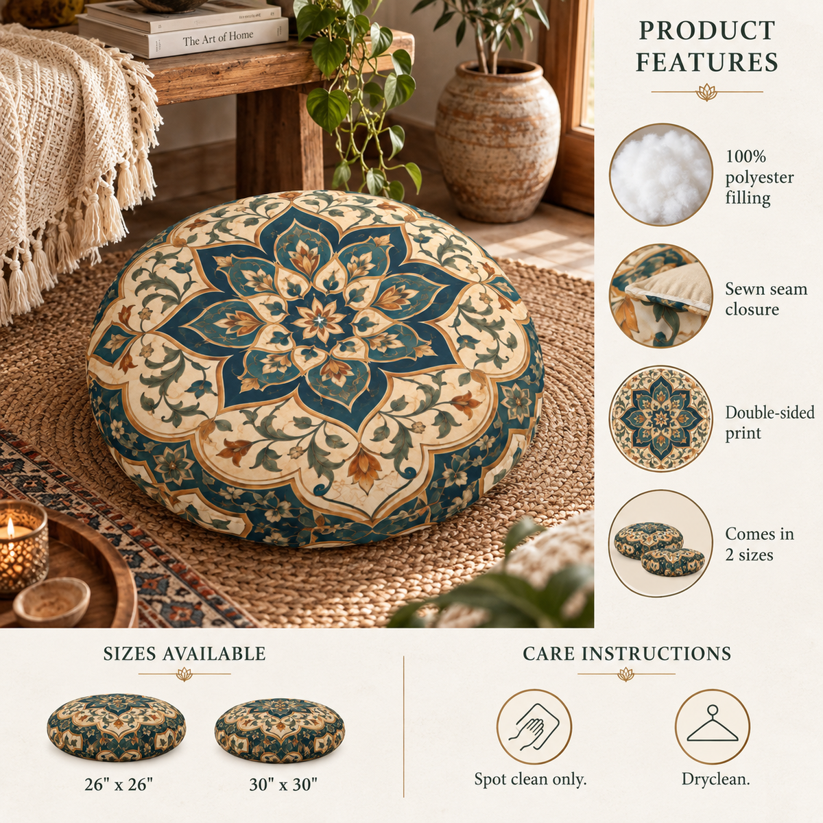 Elaborate Moroccan Round Tufted Floor Pillow