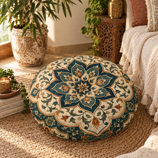 Elaborate Moroccan Round Tufted Floor Pillow