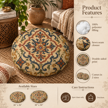 Moroccan Ornate Traditional Round Tufted Floor Pillow
