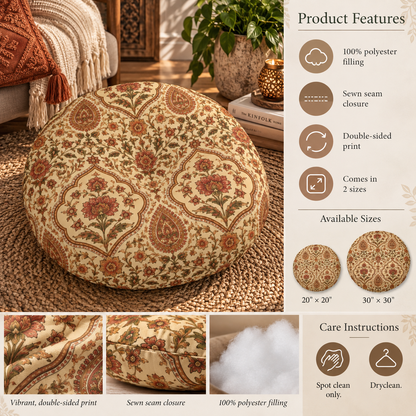 Moroccan Rose Traditional Round Tufted Floor Pillow