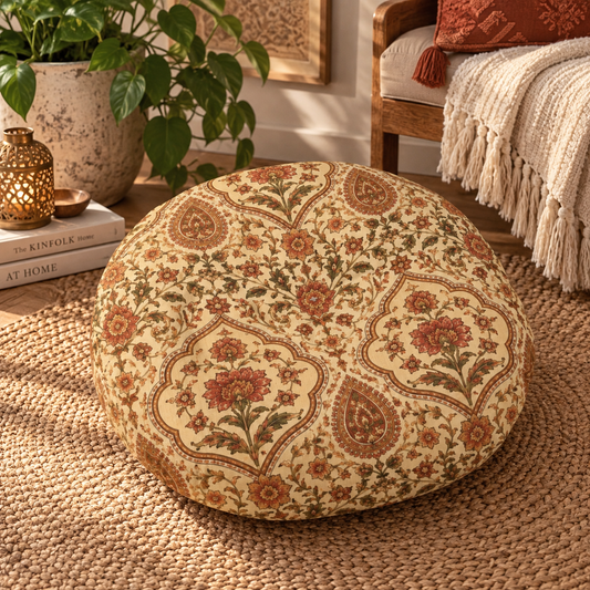 Moroccan Rose Traditional Round Tufted Floor Pillow