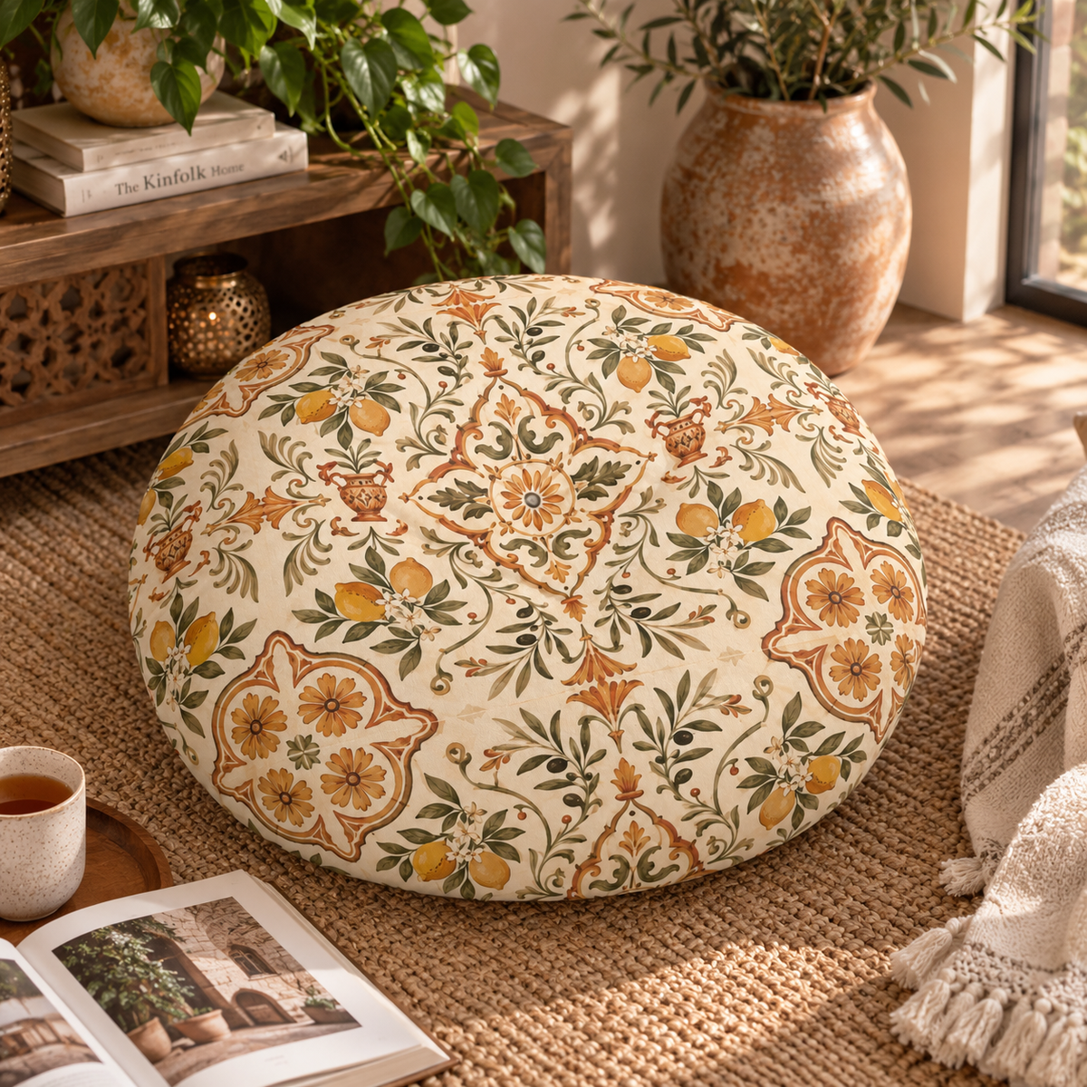 Mediterranean Moroccan Round Tufted Floor Pillow
