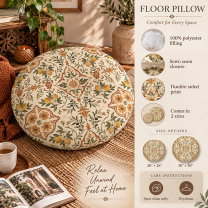 Mediterranean Moroccan Round Tufted Floor Pillow