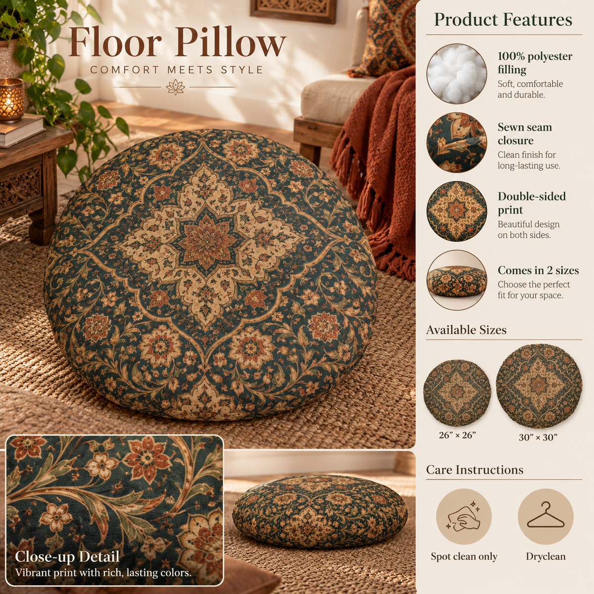 Moroccan Traditional Round Tufted Floor Pillow