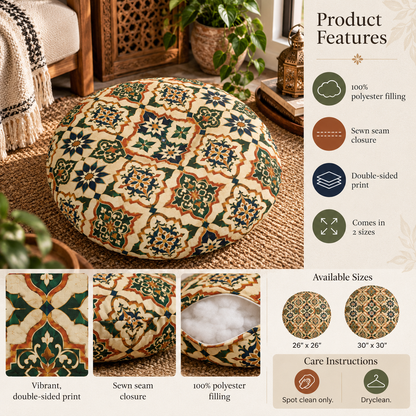 Mediterranean Moroccan Ornate Round Tufted Floor Pillow
