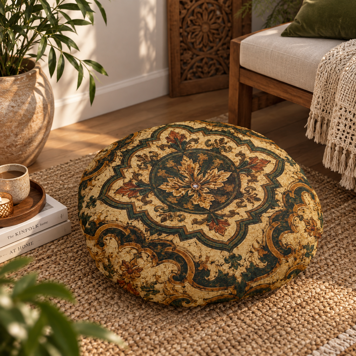 Moroccan Elegant Traditional Round Tufted Floor Pillow