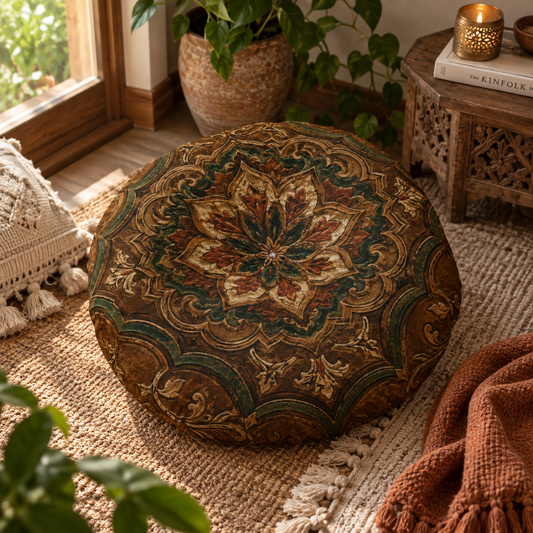 Dark Moroccan Round Tufted Floor Pillow
