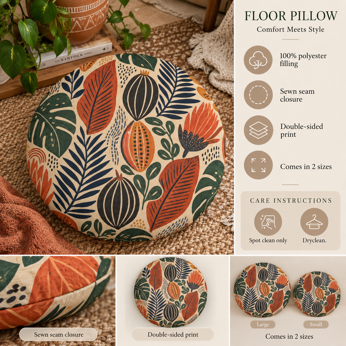 Botanical African Round Tufted Floor Pillow