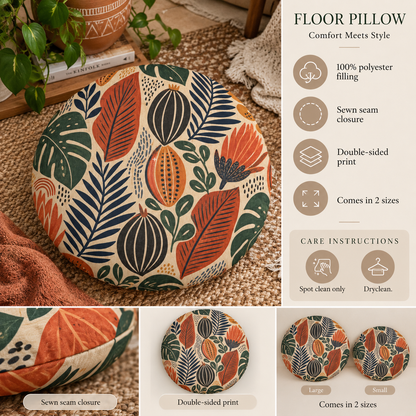 Botanical African Round Tufted Floor Pillow