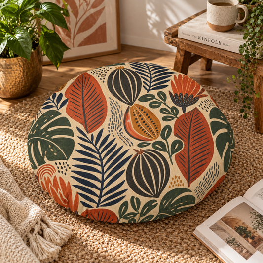 Botanical African Round Tufted Floor Pillow
