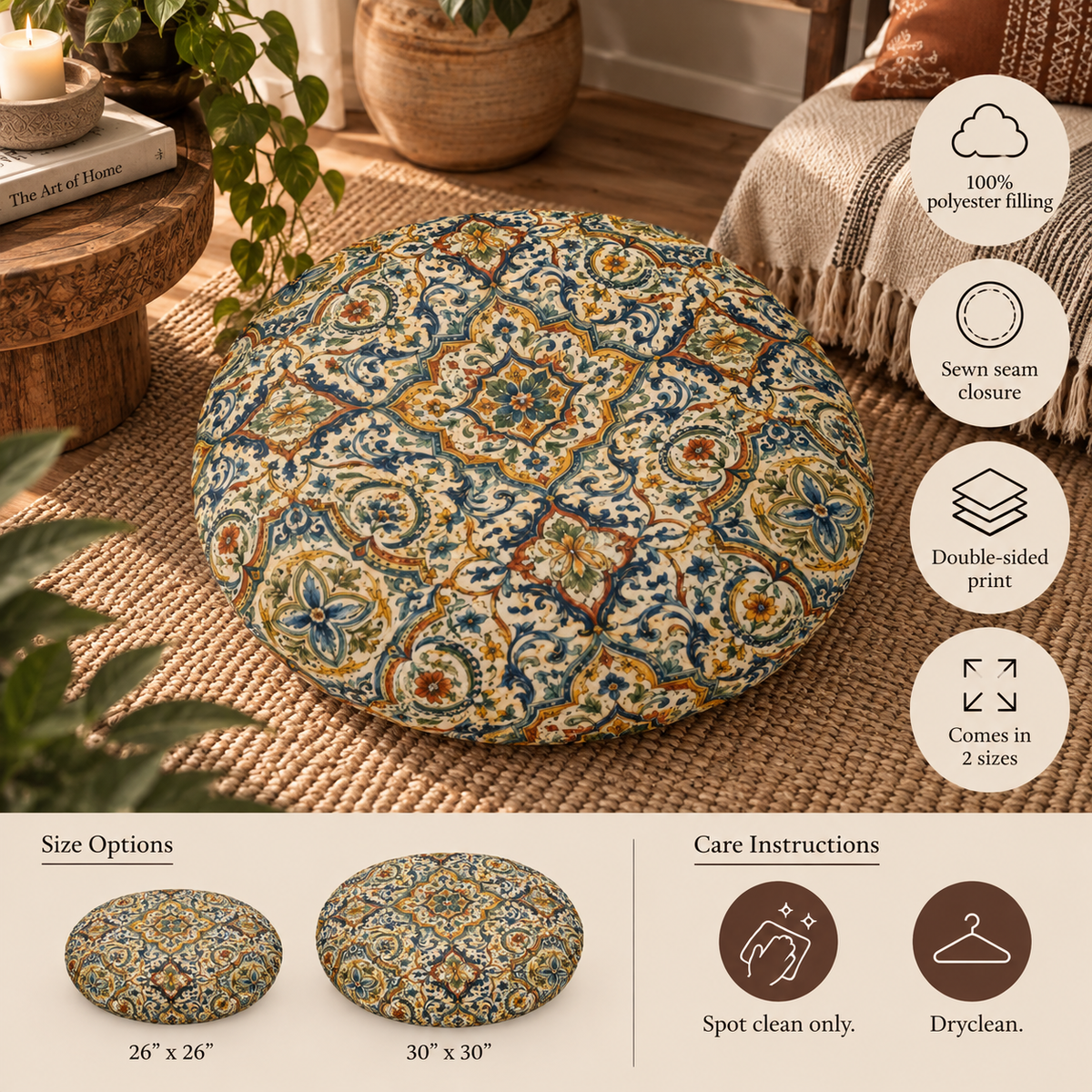 Doubled Exquisite Moroccan Round Tufted Floor Pillow