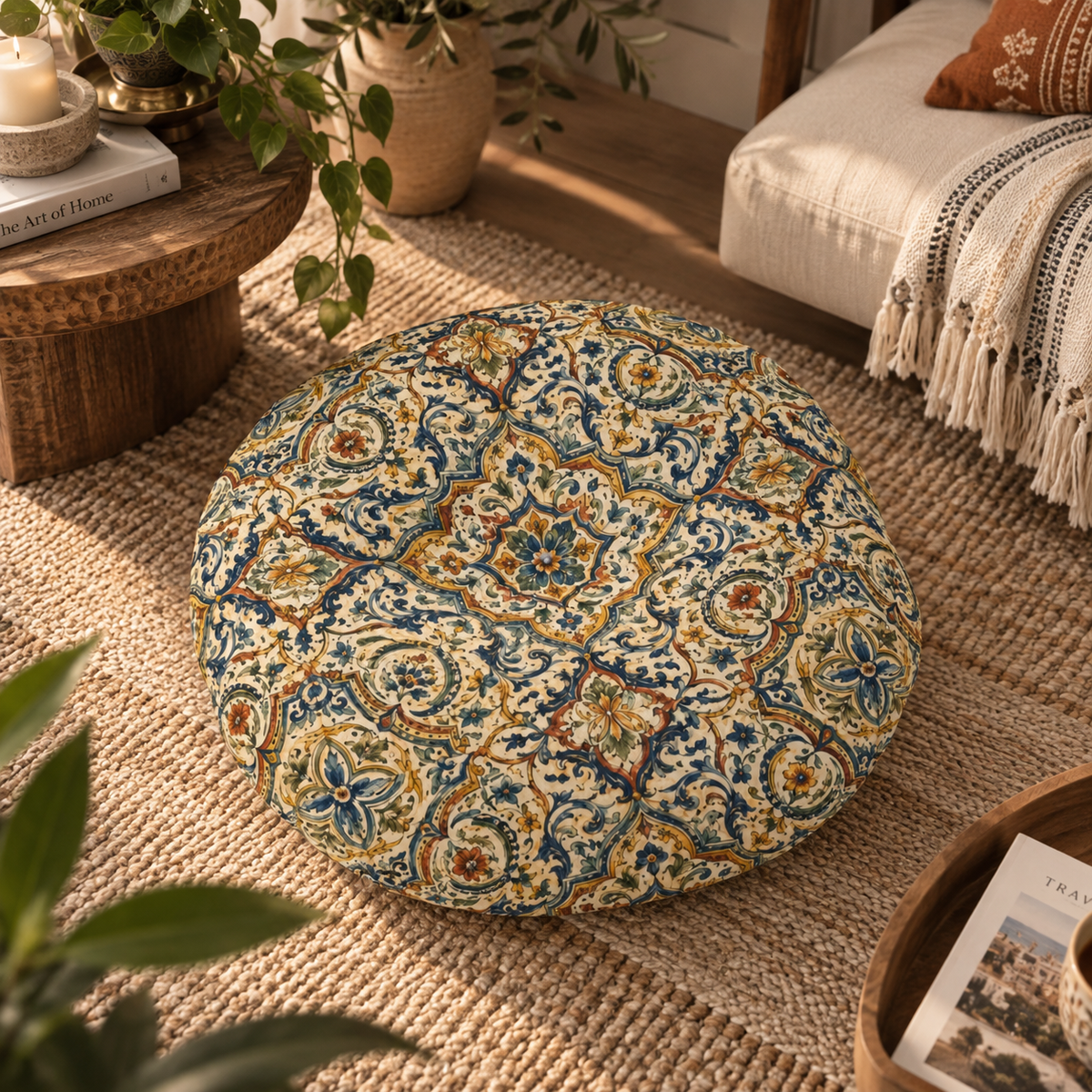 Doubled Exquisite Moroccan Round Tufted Floor Pillow