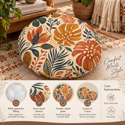 Tribal Botanical African Palm Round Tufted Floor Pillow