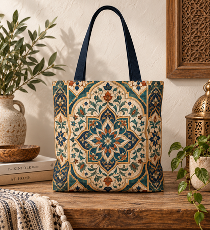 Full Art Moroccan Chevron Oriental Canvas Tote Bag