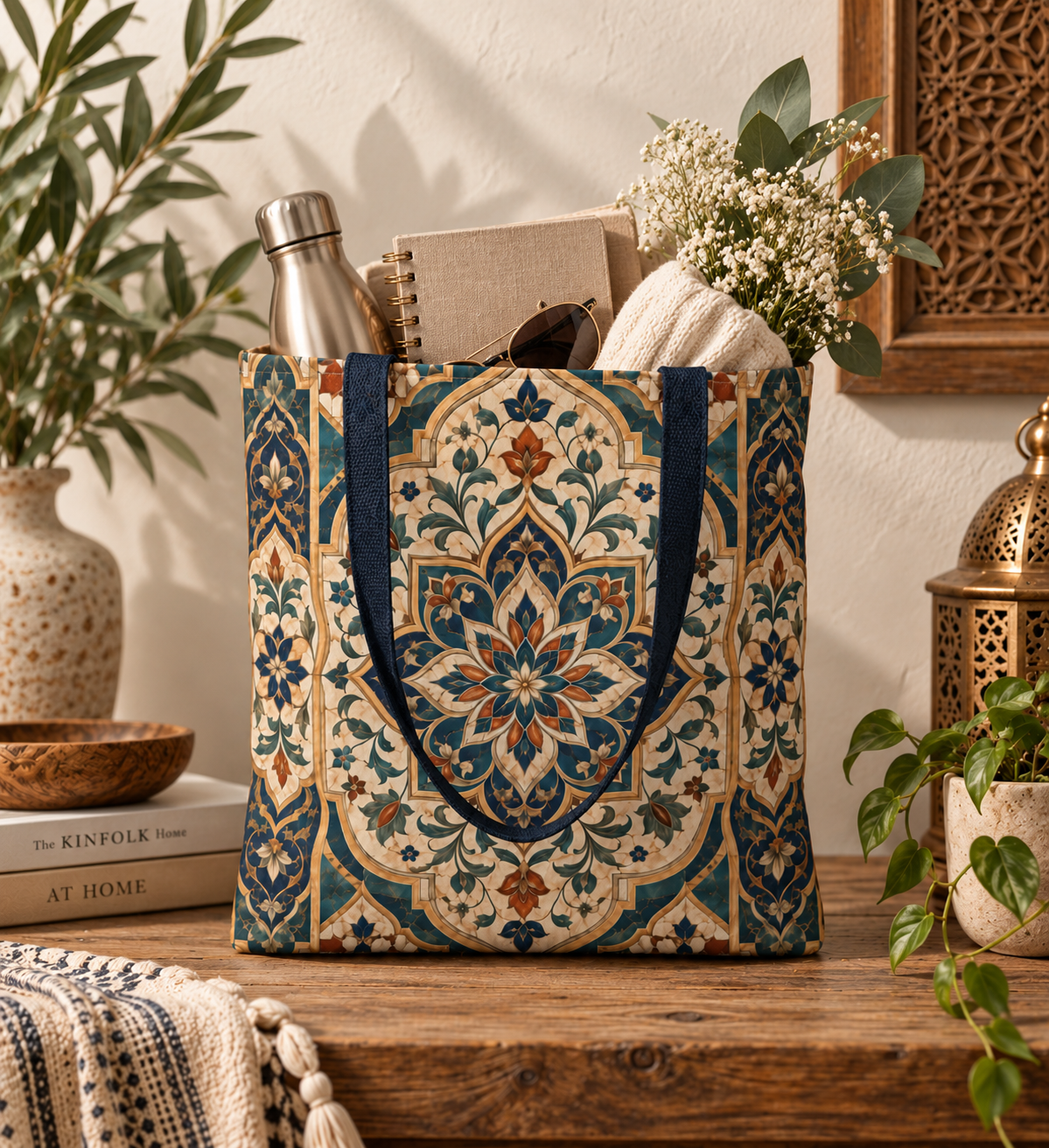 Full Art Moroccan Chevron Oriental Canvas Tote Bag