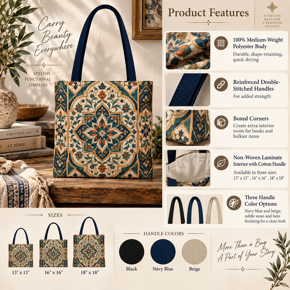 Full Art Moroccan Chevron Oriental Canvas Tote Bag
