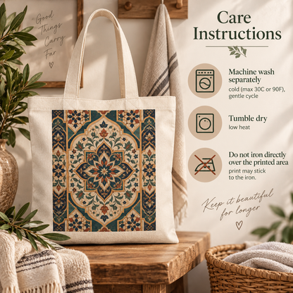 100% Cotton Moroccan Chevron Oriental Canvas Tote Bag