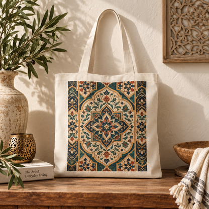 100% Cotton Moroccan Chevron Oriental Canvas Tote Bag