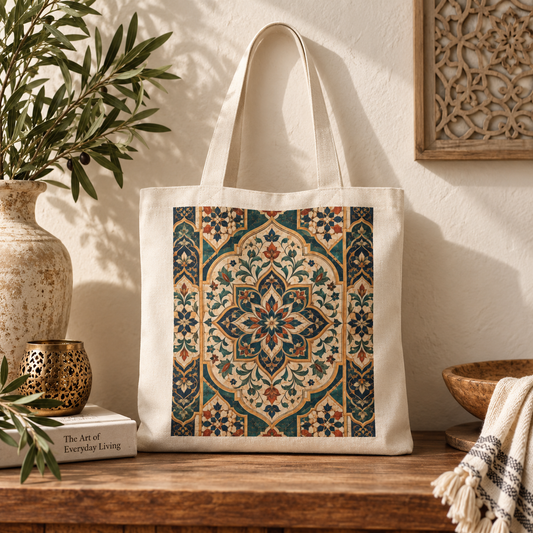 100% Cotton Moroccan Chevron Oriental Canvas Tote Bag