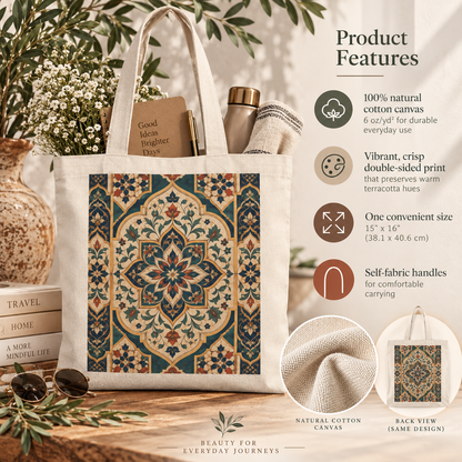 100% Cotton Moroccan Chevron Oriental Canvas Tote Bag