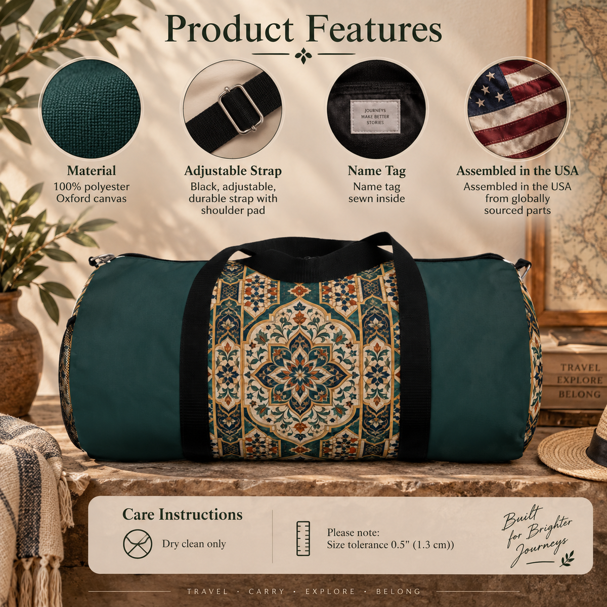 Moroccan Teal Chevron Oriental Gym Duffel Bag