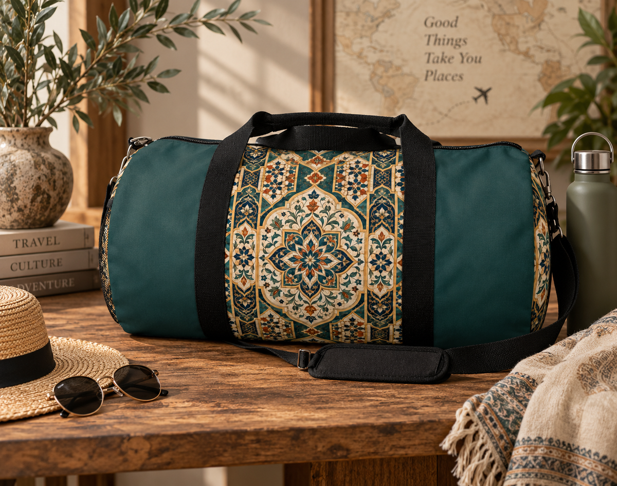 Moroccan Teal Chevron Oriental Gym Duffel Bag