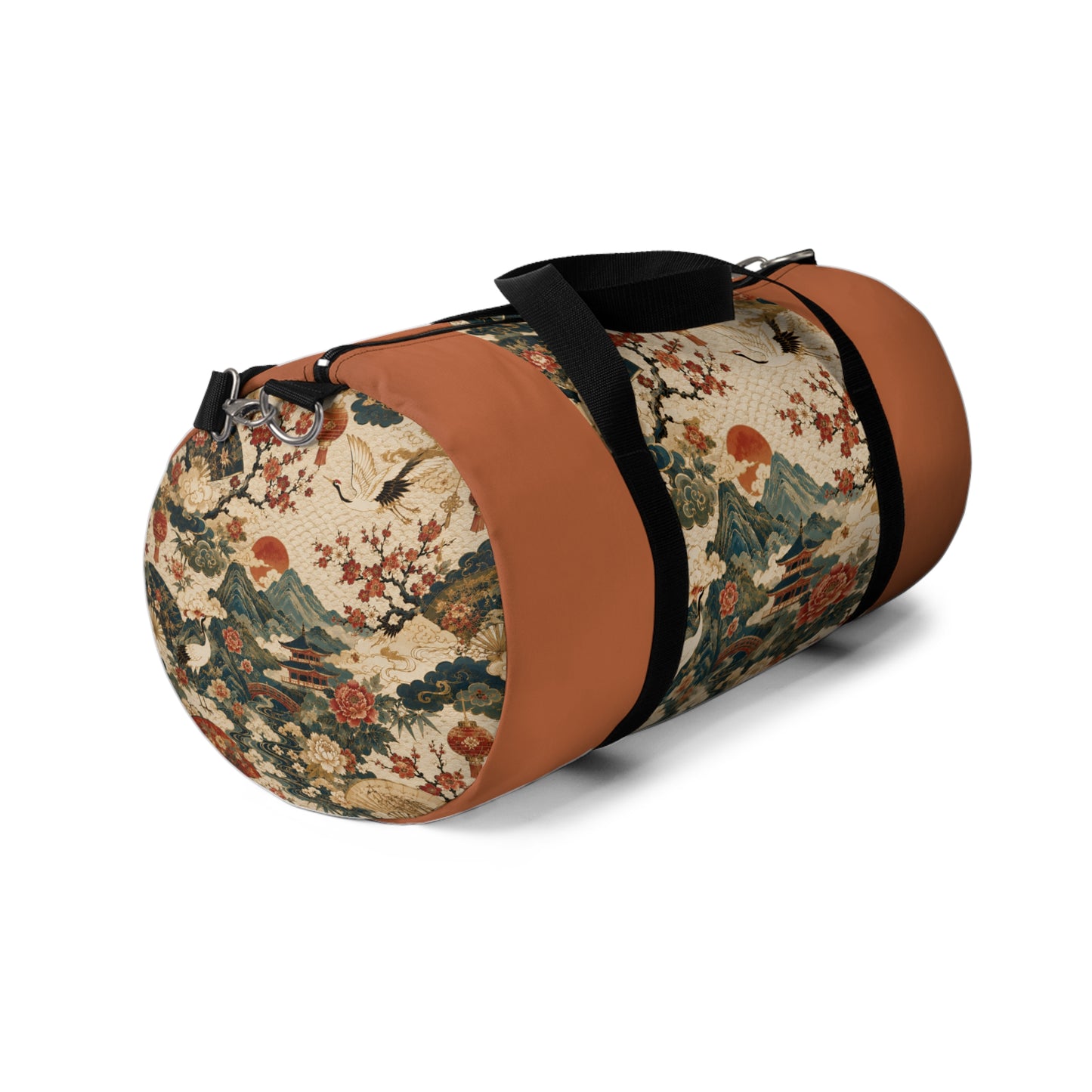 East Asian Vintage Landscape Papaya Orange Duffel Gym Bag