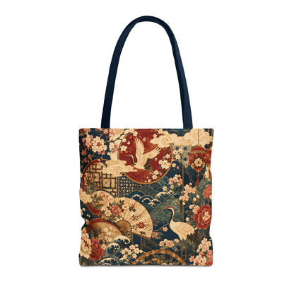 East Asian Floral Crane Full Art Tote Bag