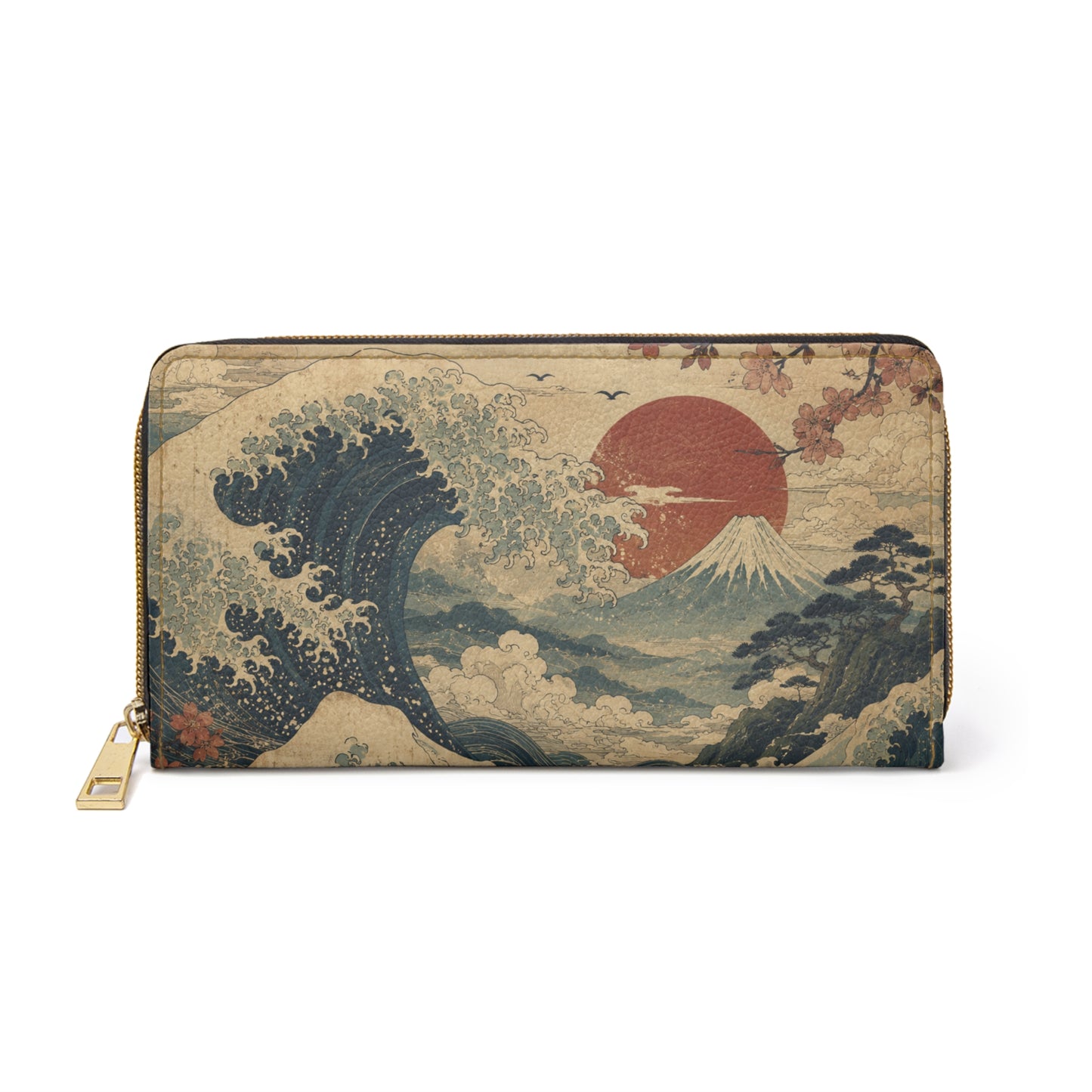 Vintage Japanese Wave Painting Zipper Wallet