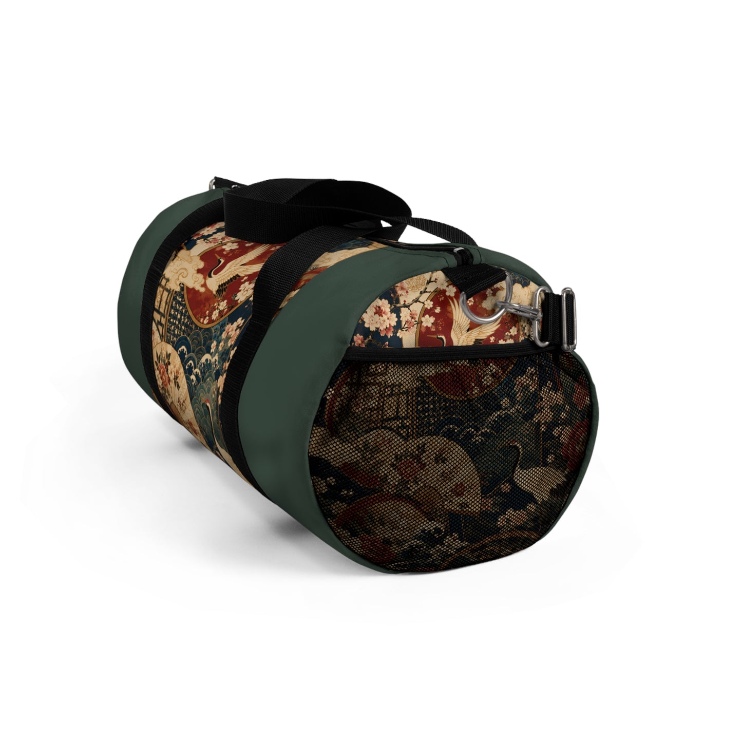 East Asian Floral Crane Sage Green Duffel Gym Bag