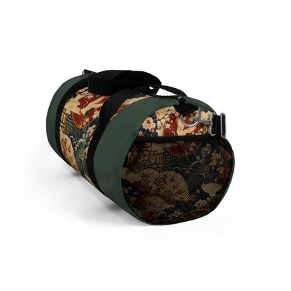 East Asian Floral Crane Sage Green Duffel Gym Bag