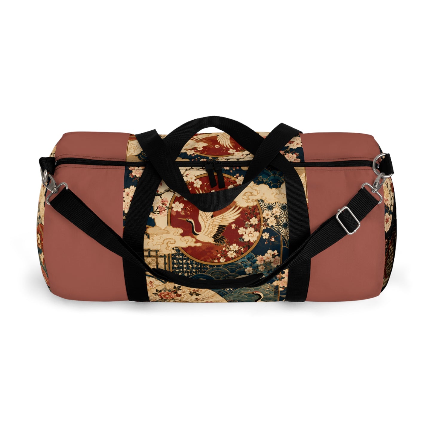 East Asian Floral Crane Salmon Rose Duffel Gym Bag