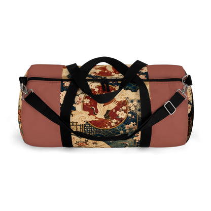 East Asian Floral Crane Salmon Rose Duffel Gym Bag
