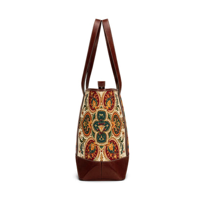 Indian Vintage Floral Mandala Leather Trim Shoulder Tote Bag