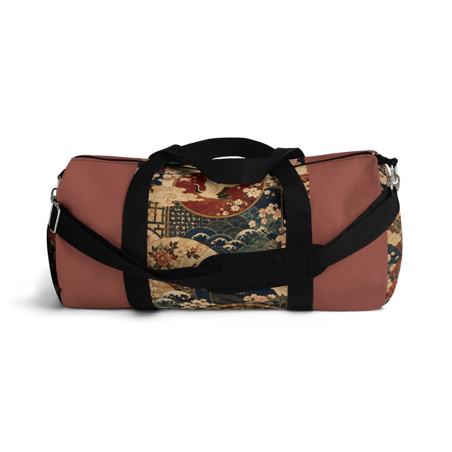 East Asian Floral Crane Salmon Rose Duffel Gym Bag