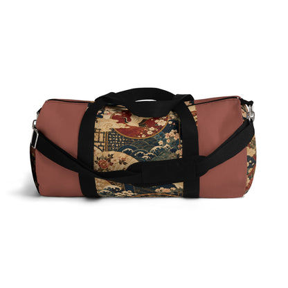 East Asian Floral Crane Salmon Rose Duffel Gym Bag