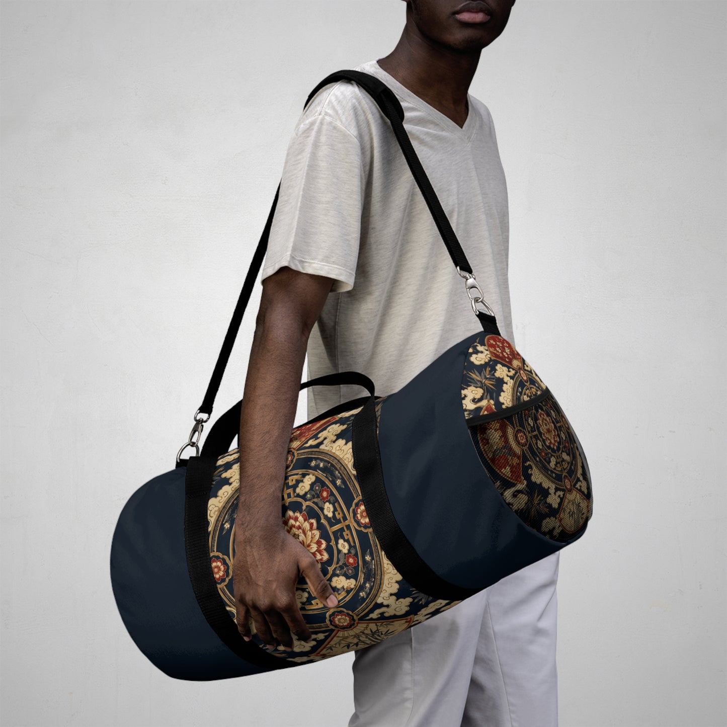 East Asian Mandala Navy Blue Duffel Gym Bag