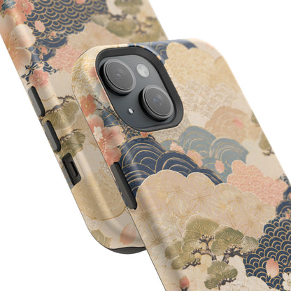Vintage Japanese Floral Wave Magnetic Impact-Resistant iPhone Cases