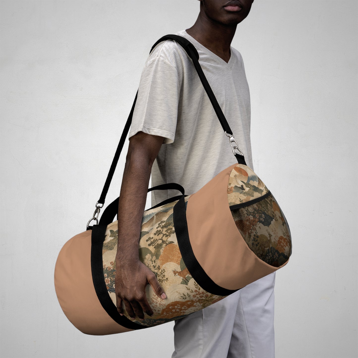 Vintage Japanese Sandy Orange Animal Landscape Duffel Gym Bag