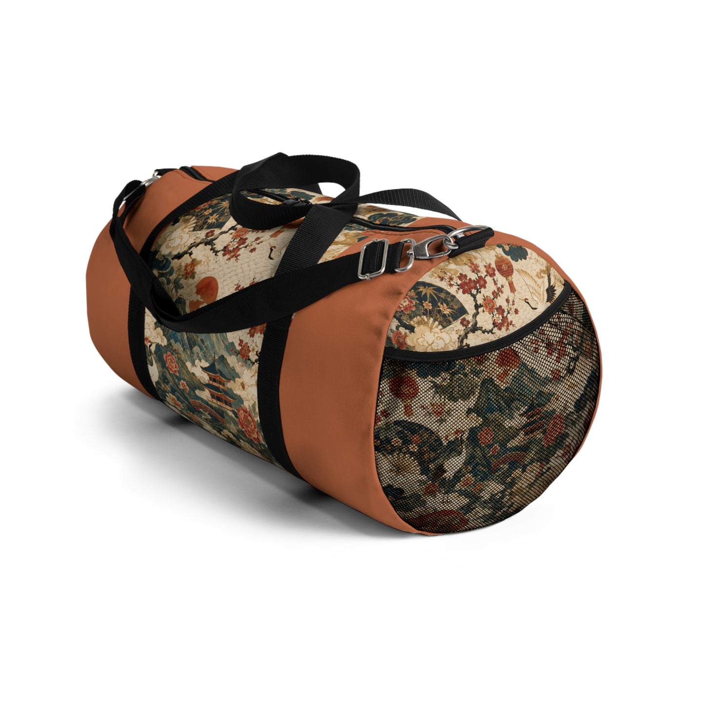 East Asian Vintage Landscape Papaya Orange Duffel Gym Bag