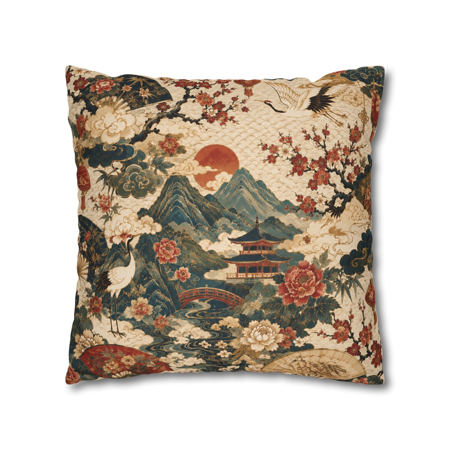 East Asian Vintage Landscape Pillow Case